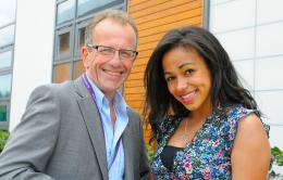 Principal, Simon Jarvis congratulating Holly Clothier