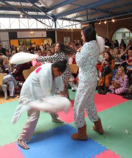 Students enjoying the annual pillow fight!